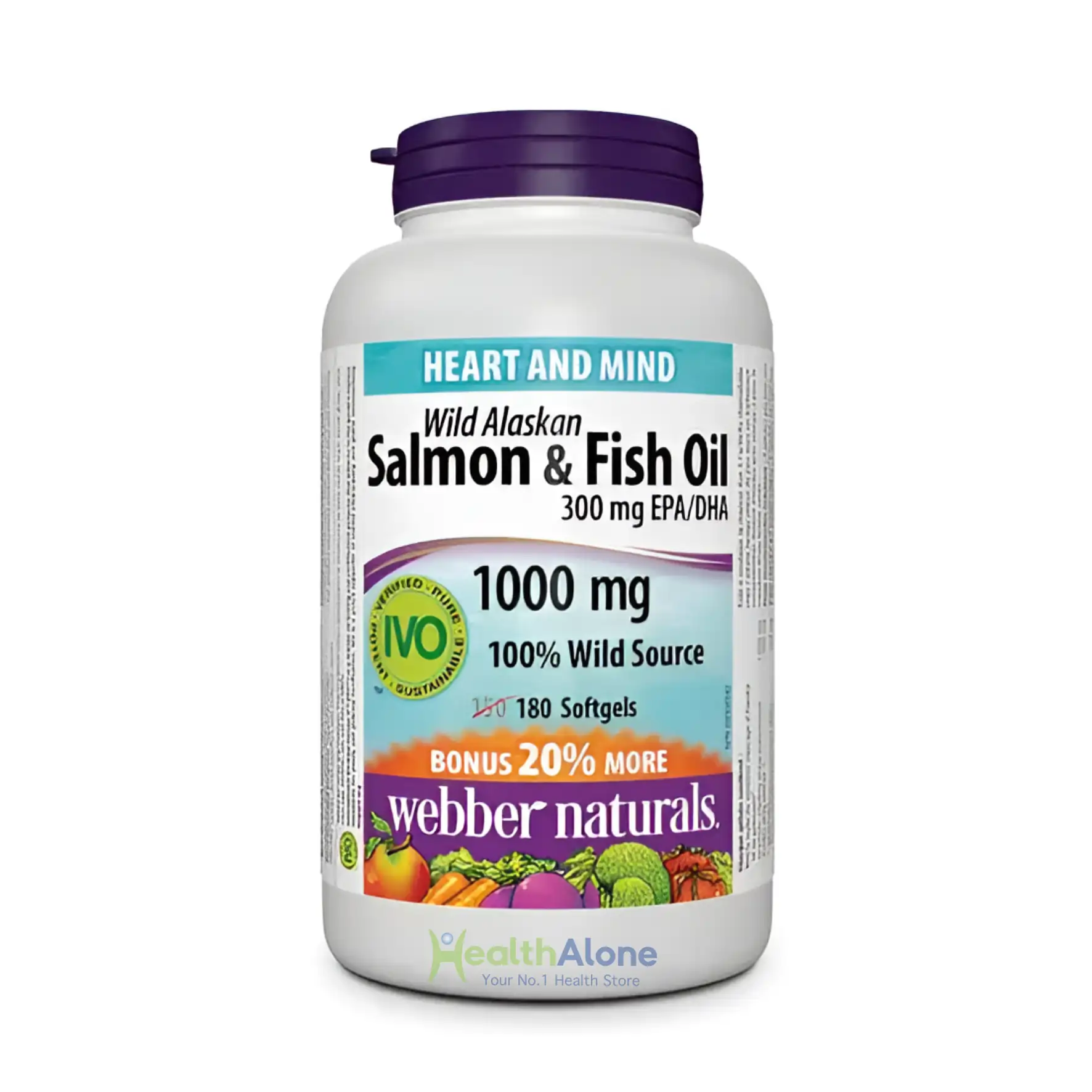 1000825782 Webber Naturals Wild Alaskan Salmon/Fish Oil 1000mg Softgels 180's - Image 1
